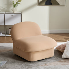 Swivel Accent Chair, 360-degree Metal Base with Velvet Fabric Upholstery, Comfy Pumpkin-Shaped Swivel Chair for Living Room, Bedroom, or Office