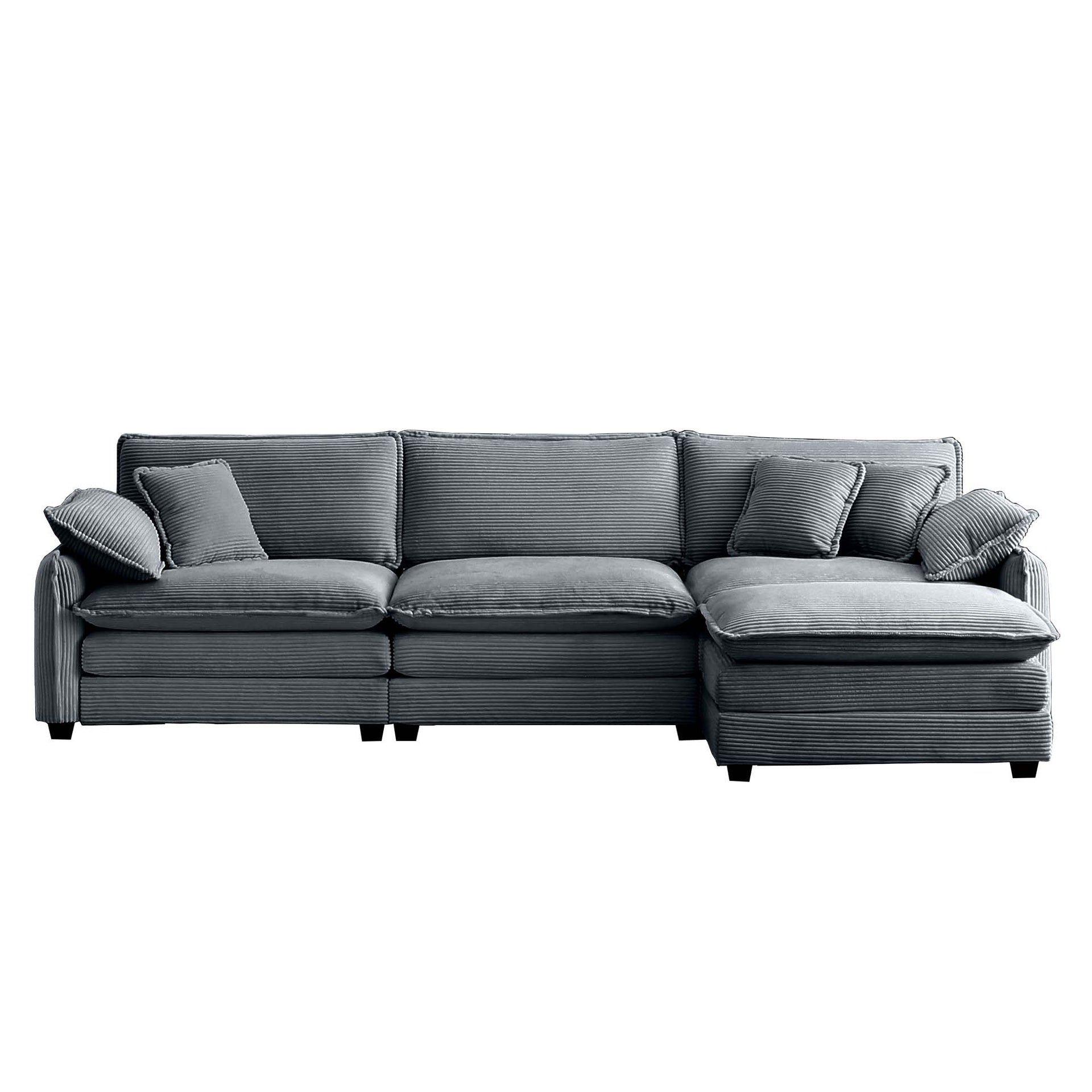Oversize 3-seater sofa with One footrest, L-shaped Sectional sofa with ottoman for living rooms,Grey corduroy sofa