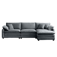 Oversize 3-seater sofa with One footrest, L-shaped Sectional sofa with ottoman for living rooms,Grey corduroy sofa
