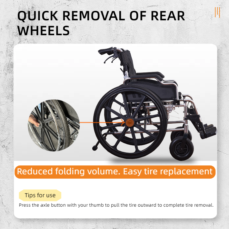 Aluminum Alloy Transport Wheelchair. 18" Seats. With front and Rear Locking Hand Brakes. 24" Quick Remove Rear Wheel.Bright Silver