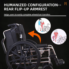 Aluminum Alloy Transport Wheelchair. 18" Seats. With front and Rear Locking Hand Brakes. 24" Quick Remove Rear Wheel.Bright Silver