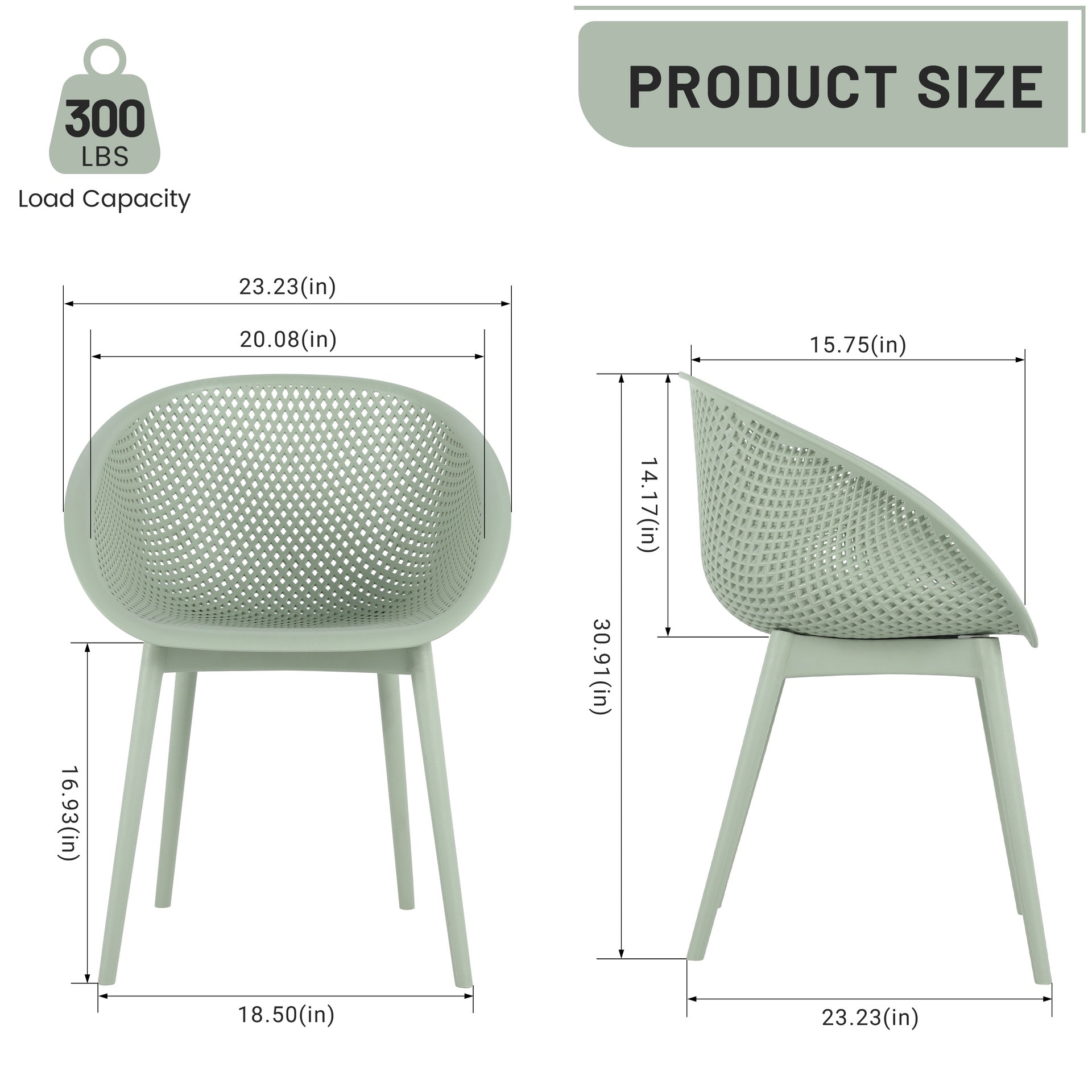 Holiday - 2-Pack Modern Lounge Chairs – Indoor/Outdoor All-Weather PP Plastic, Lightweight  for Patio, Beach, Living Room (Pale Green)