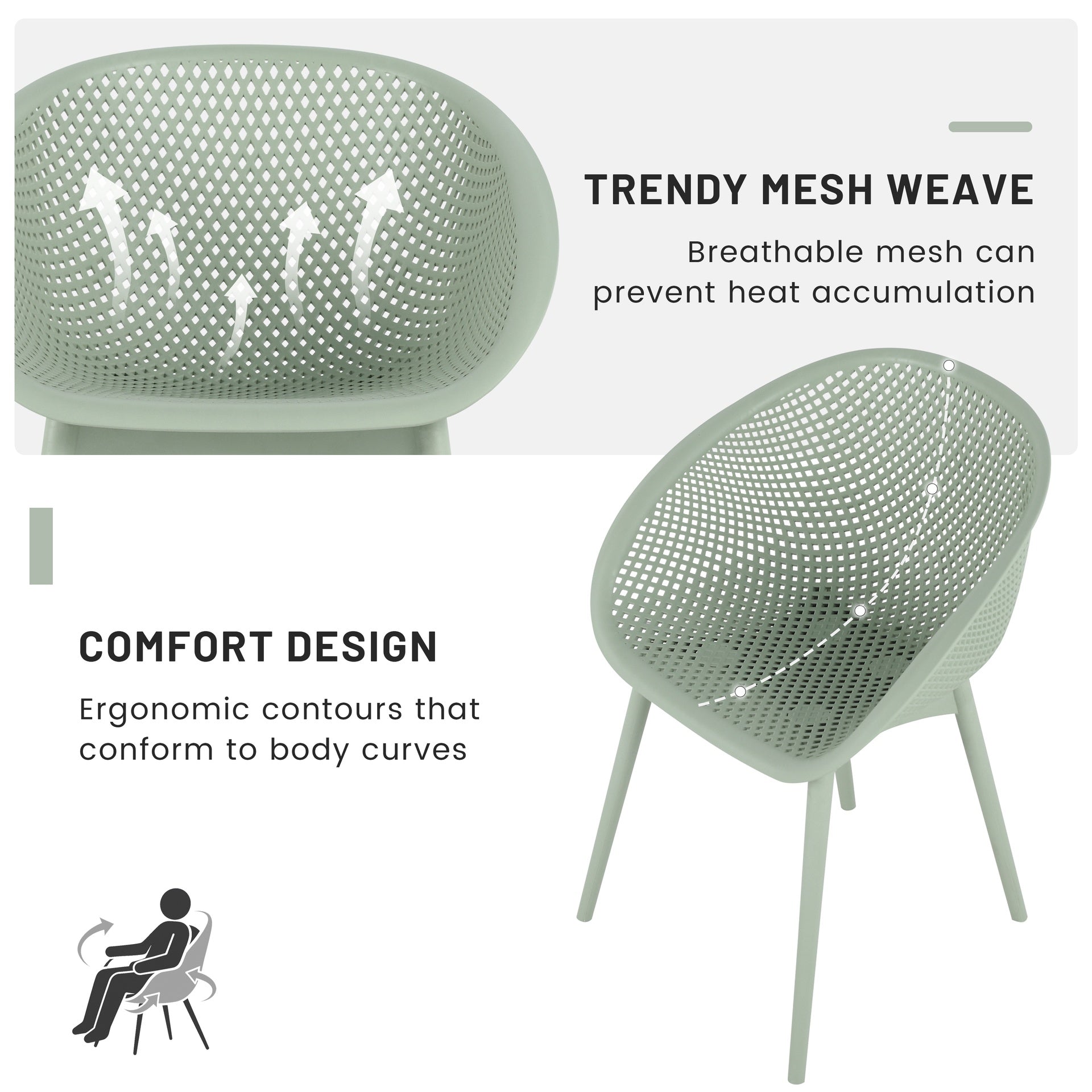 Holiday - 2-Pack Modern Lounge Chairs – Indoor/Outdoor All-Weather PP Plastic, Lightweight  for Patio, Beach, Living Room (Pale Green)