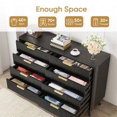 8 Drawer Dresser for Bedroom, Fluted Wooden Chest of Drawers for Children's Room,  Nursery, Entrance, Black, 47.2"W x 15"D x 35.4"H