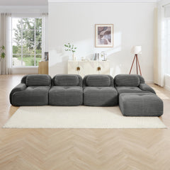4-seat L-shaped sofa 32D high-resilience sponge anti-slip design chaise design extra-wide curved armrests multi-free combination no assembly for studies living rooms media rooms,Grey