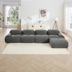 4-seat L-shaped sofa 32D high-resilience sponge anti-slip design chaise design extra-wide curved armrests multi-free combination no assembly for studies living rooms media rooms,Grey