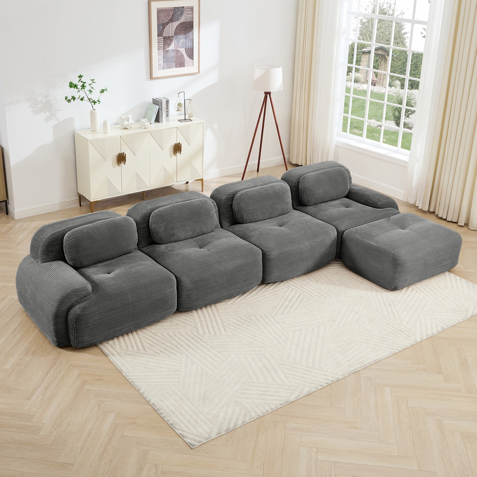 4-seat L-shaped sofa 32D high-resilience sponge anti-slip design chaise design extra-wide curved armrests multi-free combination no assembly for studies living rooms media rooms,Grey