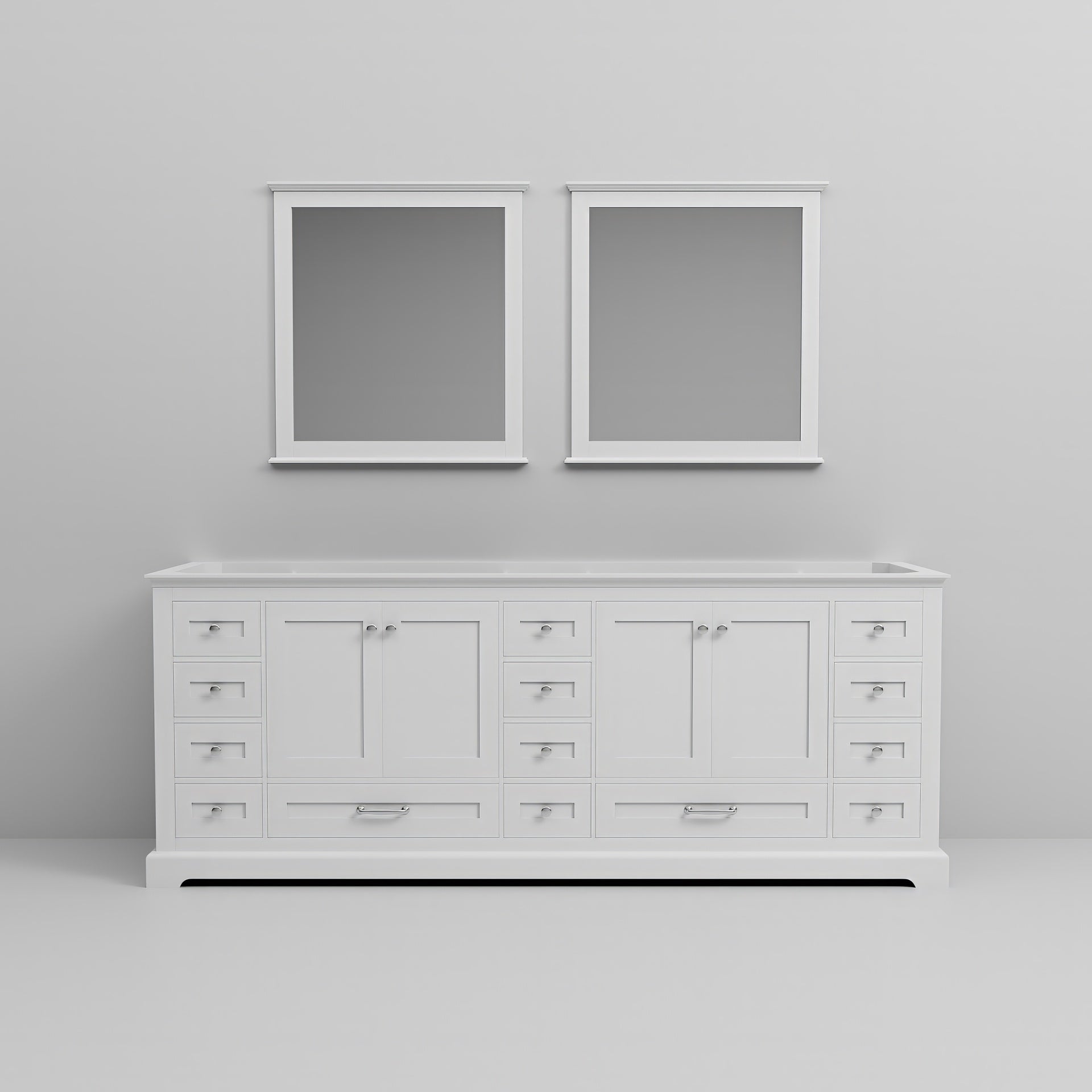 White Double Bath Vanity 84 in. W x 22 in. D, and 34 in. Mirrors