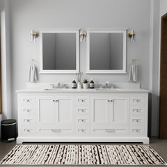 White Double Bath Vanity 84 in. W x 22 in. D, Cultured Marble Top, and 34 in. Mirrors