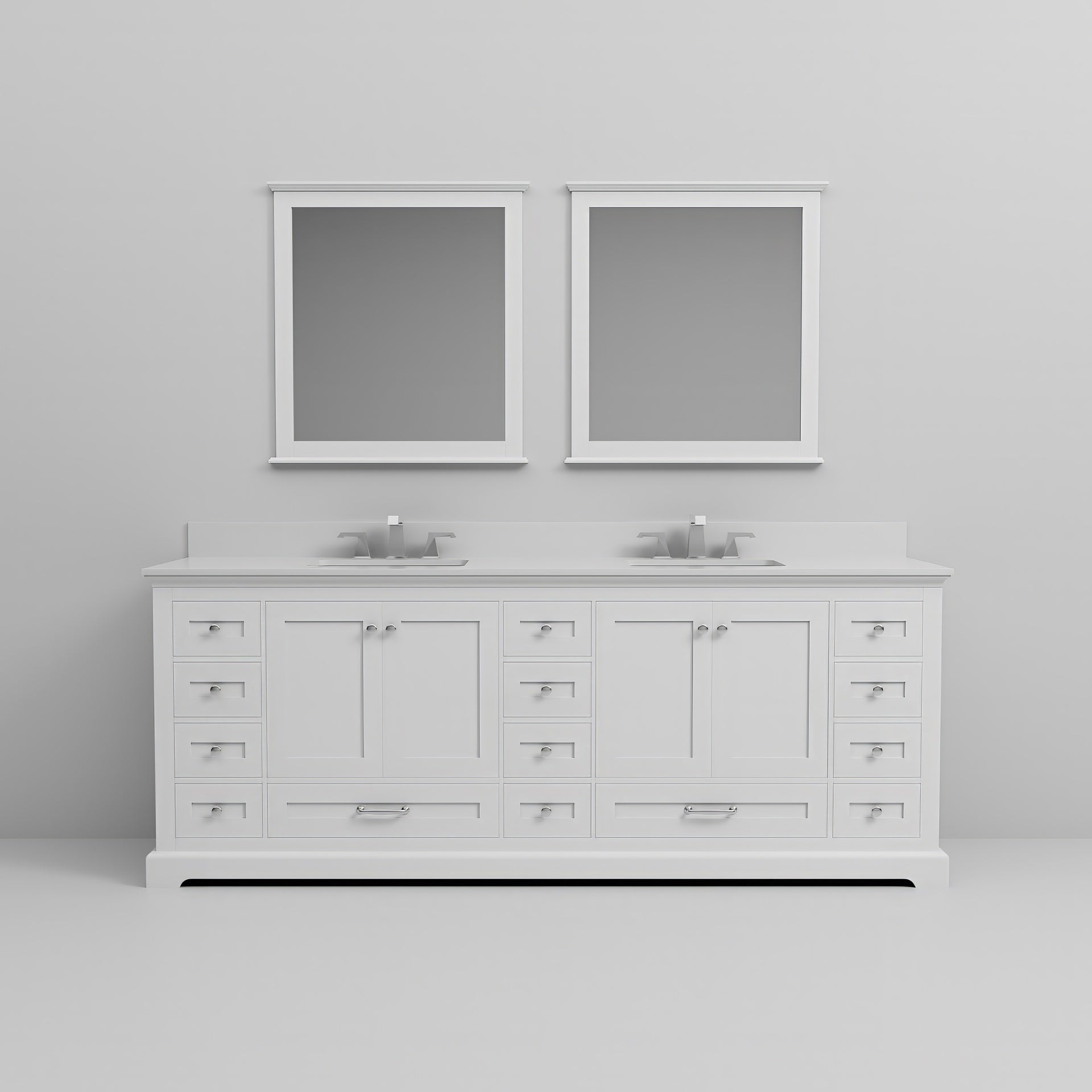 White Double Bath Vanity 84 in. W x 22 in. D, White Quartz Top, Faucet Set, and 34 in. Mirrors
