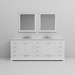 White Double Bath Vanity 84 in. W x 22 in. D, White Quartz Top, Faucet Set, and 34 in. Mirrors