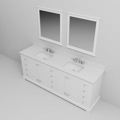 White Double Bath Vanity 84 in. W x 22 in. D, Cultured Marble Top, Faucet Set, and 34 in. Mirrors
