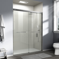 56-60 in. W x 72 in. H Double Sliding Shower Door, Semi-frameless Bathroom Sliding Door with 1/4" (6mm) Tempered Glass for Walk-in Shower, Brushed Nickel CM-24D03-60BNX