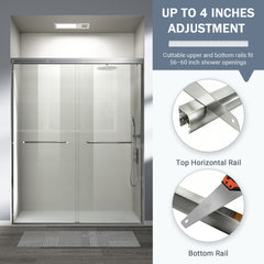 56-60 in. W x 72 in. H Double Sliding Shower Door, Semi-frameless Bathroom Sliding Door with 1/4" (6mm) Tempered Glass for Walk-in Shower, Brushed Nickel CM-24D03-60BNX