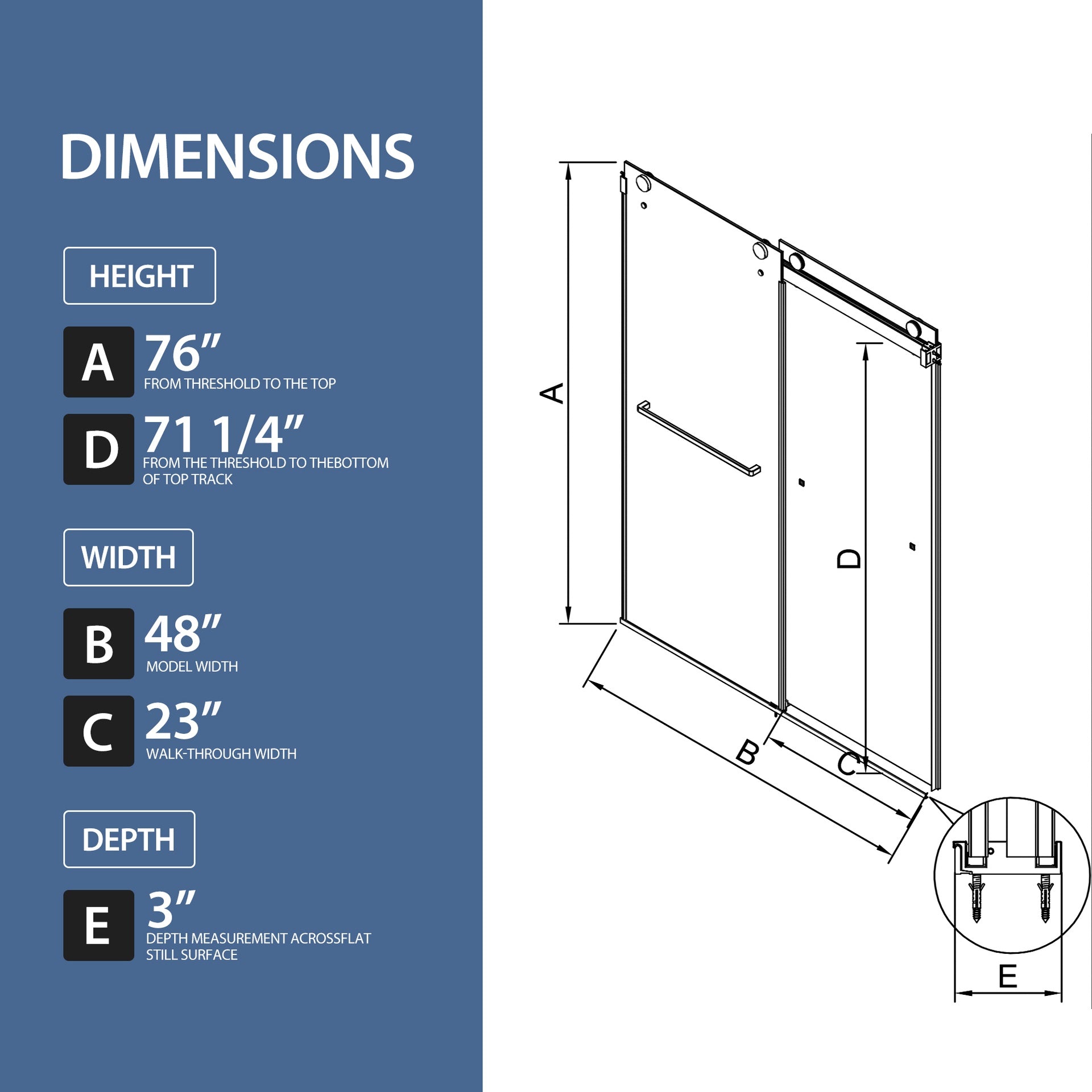44"-48" W x 76" H Frameless Double Sliding Shower Door, Soft-Close Matte Black Shower Screen, 5/16" (8mm) Clear Tempered Glass With Explosion-proof Film, Dual Stainless Steel Door Handles