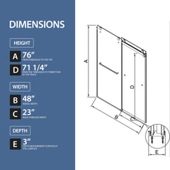 44"-48" W x 76" H Frameless Double Sliding Shower Door, Soft-Close Matte Black Shower Screen, 5/16" (8mm) Clear Tempered Glass With Explosion-proof Film, Dual Stainless Steel Door Handles