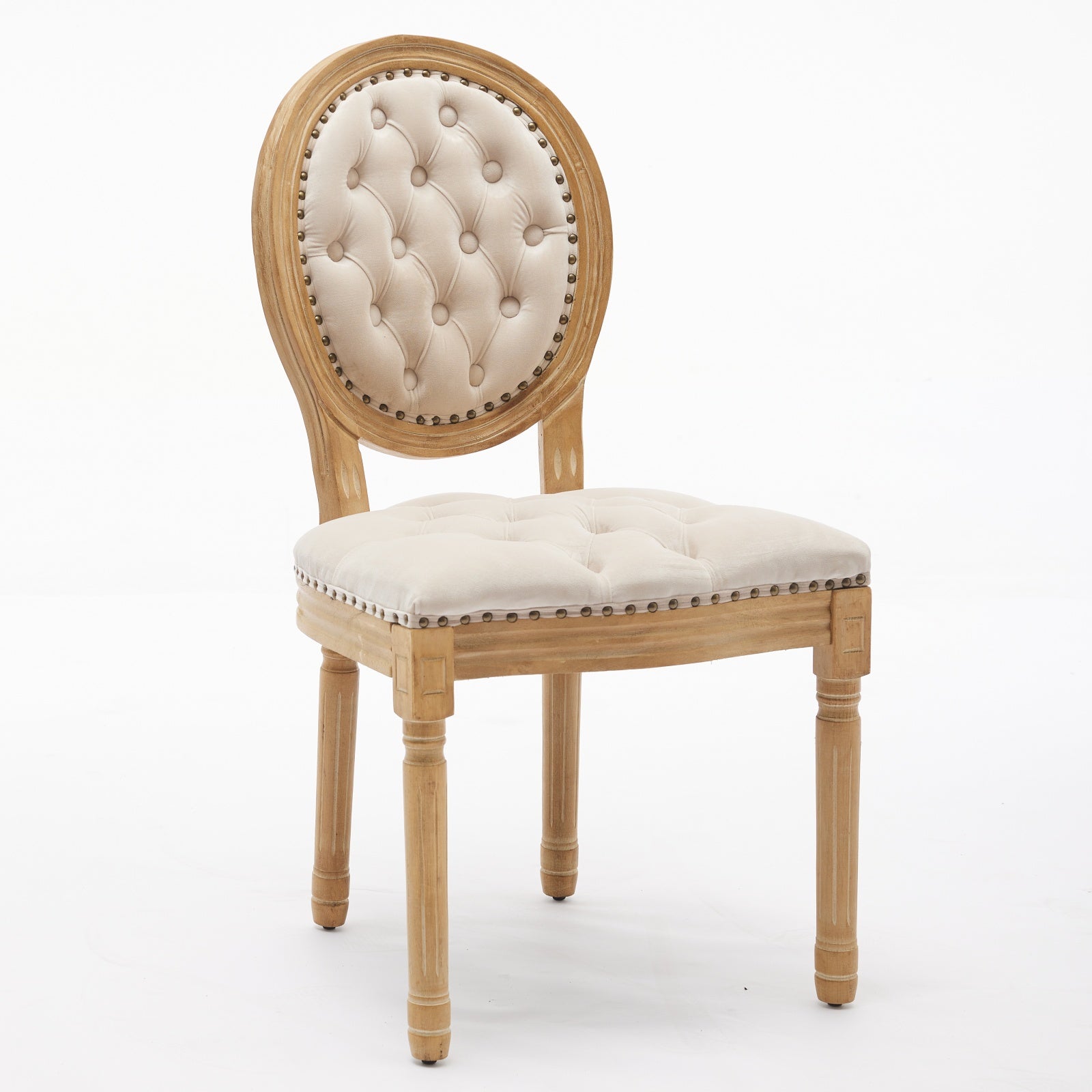 French Style Solid Wood Frame Antique Painting,Hand-pulled buckle decoration Velvet artificial leather Dining Chair with Nailhead Trim ,Wood Legs,Steel Spring inner,Set of 2,Beige,SW1739BG