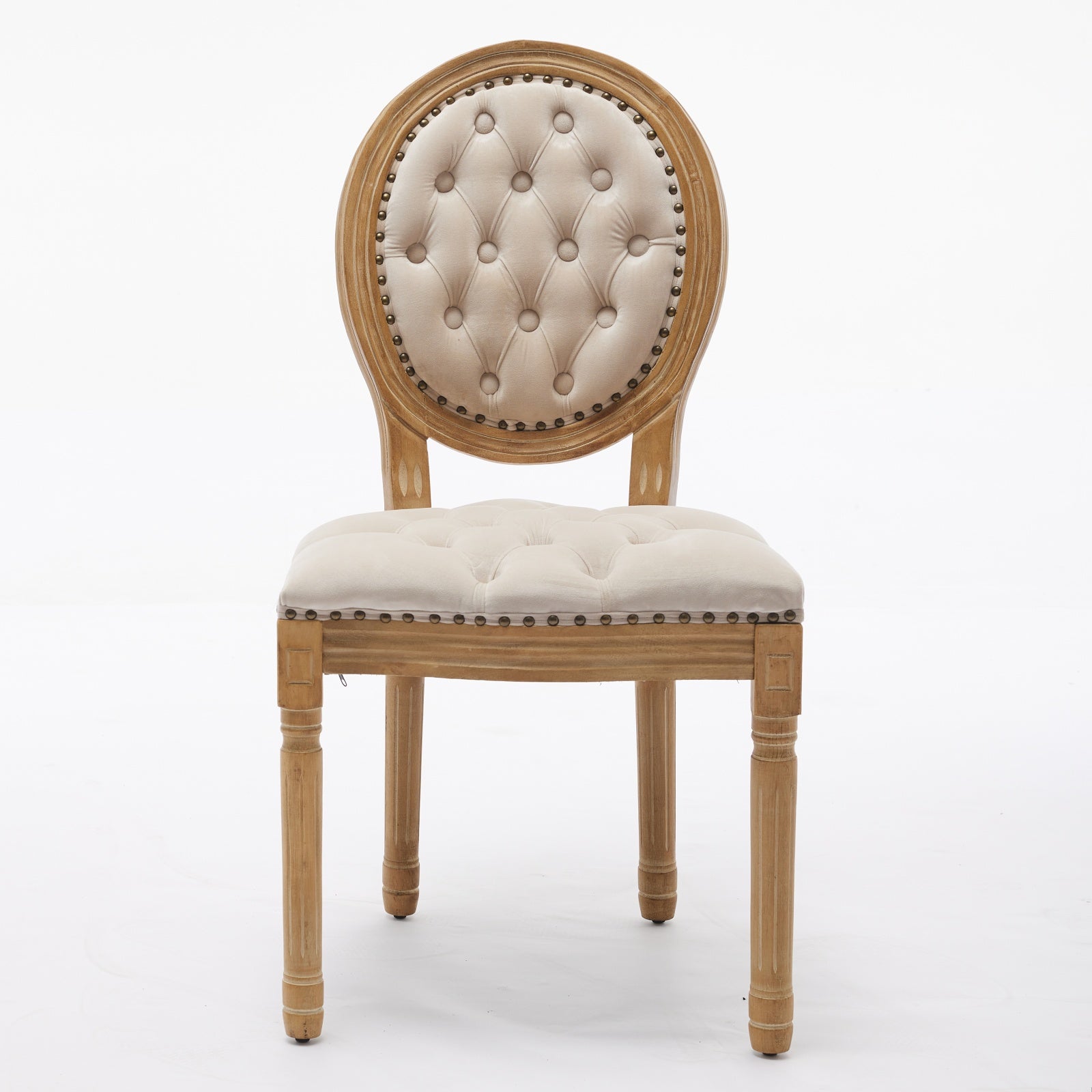 French Style Solid Wood Frame Antique Painting,Hand-pulled buckle decoration Velvet artificial leather Dining Chair with Nailhead Trim ,Wood Legs,Steel Spring inner,Set of 2,Beige,SW1739BG