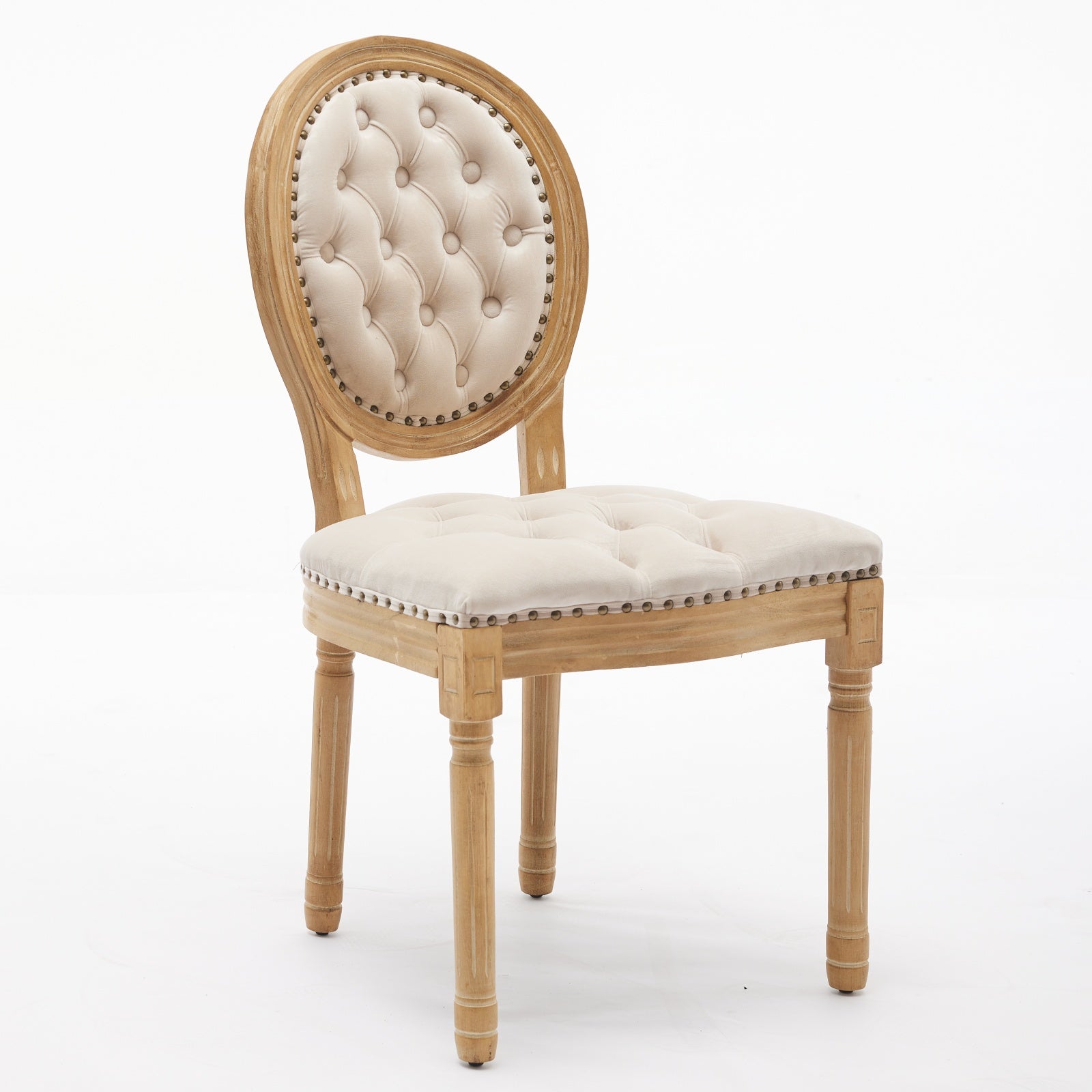 French Style Solid Wood Frame Antique Painting,Hand-pulled buckle decoration Velvet artificial leather Dining Chair with Nailhead Trim ,Wood Legs,Steel Spring inner,Set of 2,Beige,SW1739BG