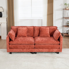 Cloud Sofa LoveSeat (Ottoman is not included), Modern Sectional Couch, for Living Room Bedroom and Apartment, Comfy Double Layer Upholstered Seat Cushion, Breathable Chenille Fabric,Orange,SW5012OG