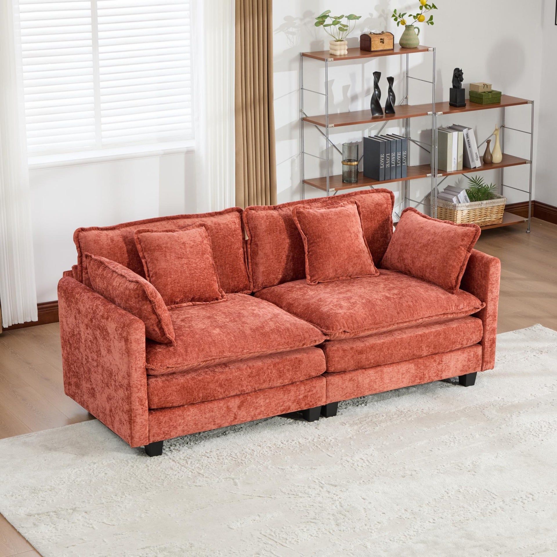 Cloud Sofa LoveSeat (Ottoman is not included), Modern Sectional Couch, for Living Room Bedroom and Apartment, Comfy Double Layer Upholstered Seat Cushion, Breathable Chenille Fabric,Orange,SW5012OG
