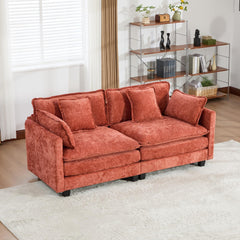 Cloud Sofa LoveSeat (Ottoman is not included), Modern Sectional Couch, for Living Room Bedroom and Apartment, Comfy Double Layer Upholstered Seat Cushion, Breathable Chenille Fabric,Orange,SW5012OG