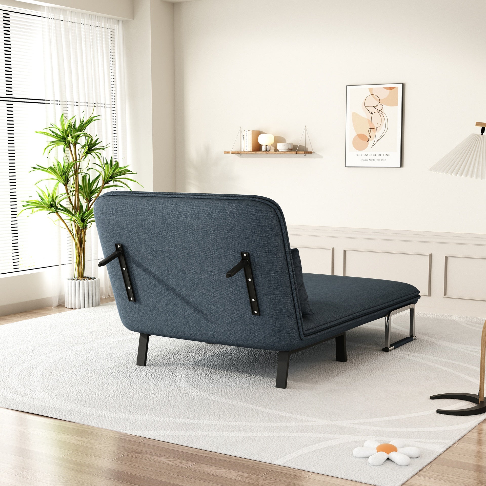 39″ Convertible Chair Bed, Tri-Fold Sofa Bed with Adjustable Backrest & Pillow, Leisure Chaise Lounge Couch with Sturdy Iron Frame for Home & Office, Comfortable Sleeper Chair