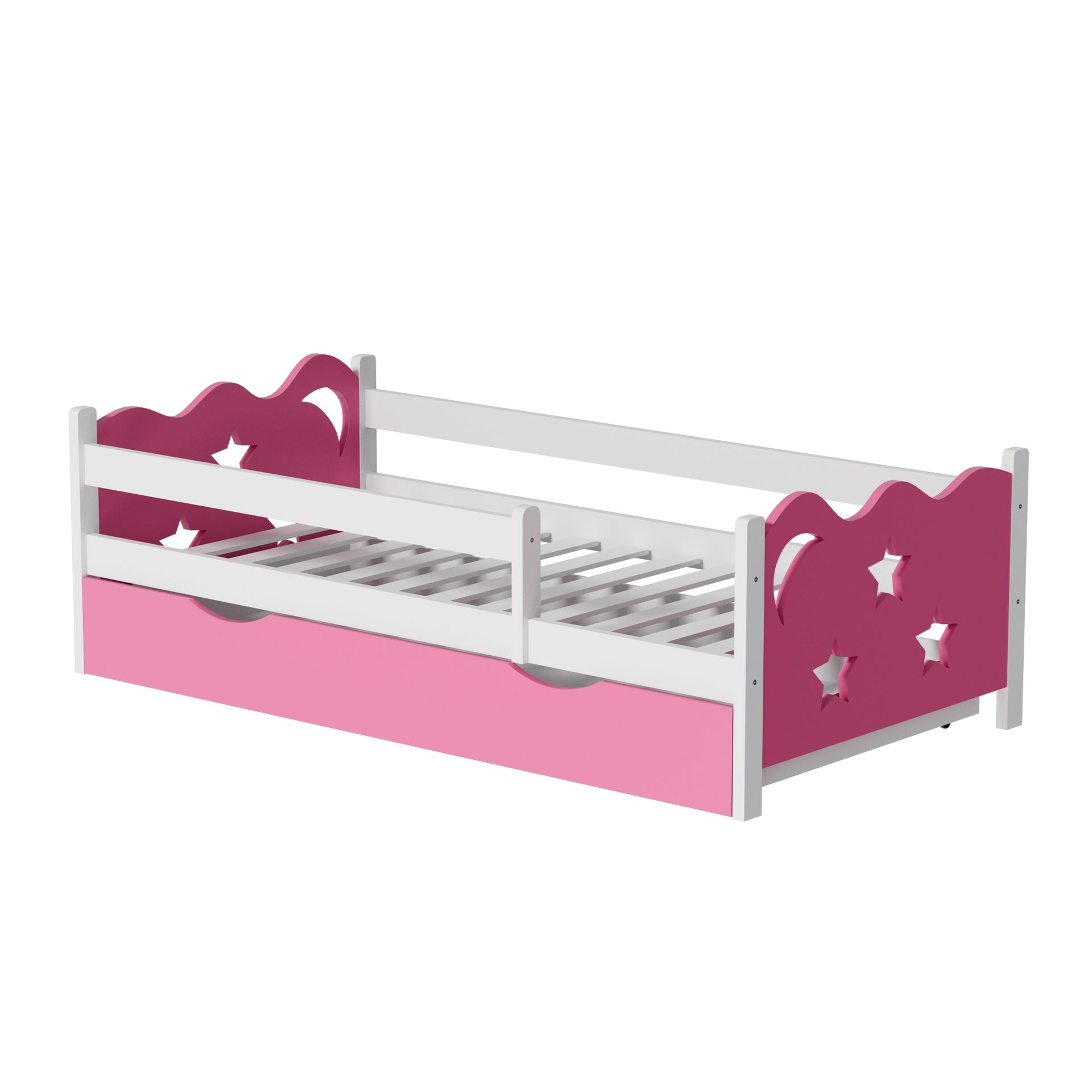 Kid's Bed Frame with star and moon decorate, Wood and bamboo Frames for Toddler Girls , 8 Slats Support, No Box Spring Needed, Easy Assembly