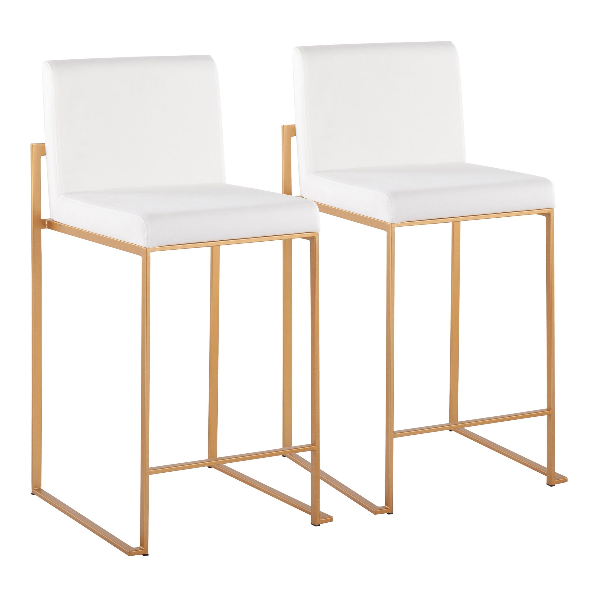 Fuji Contemporary High Back Counter Stool in Gold Steel and White Velvet by LumiSource - Set of 2