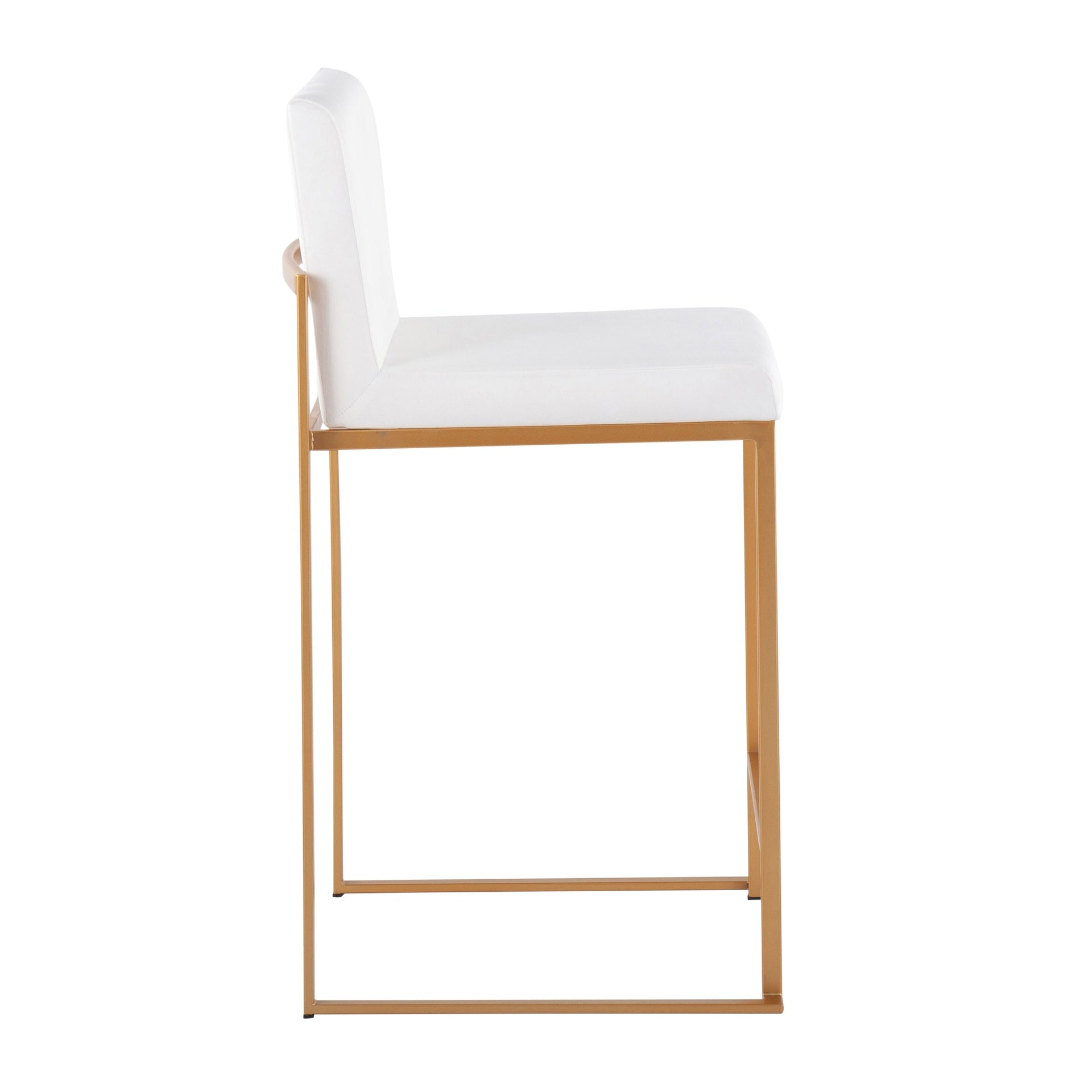 Fuji Contemporary High Back Counter Stool in Gold Steel and White Velvet by LumiSource - Set of 2