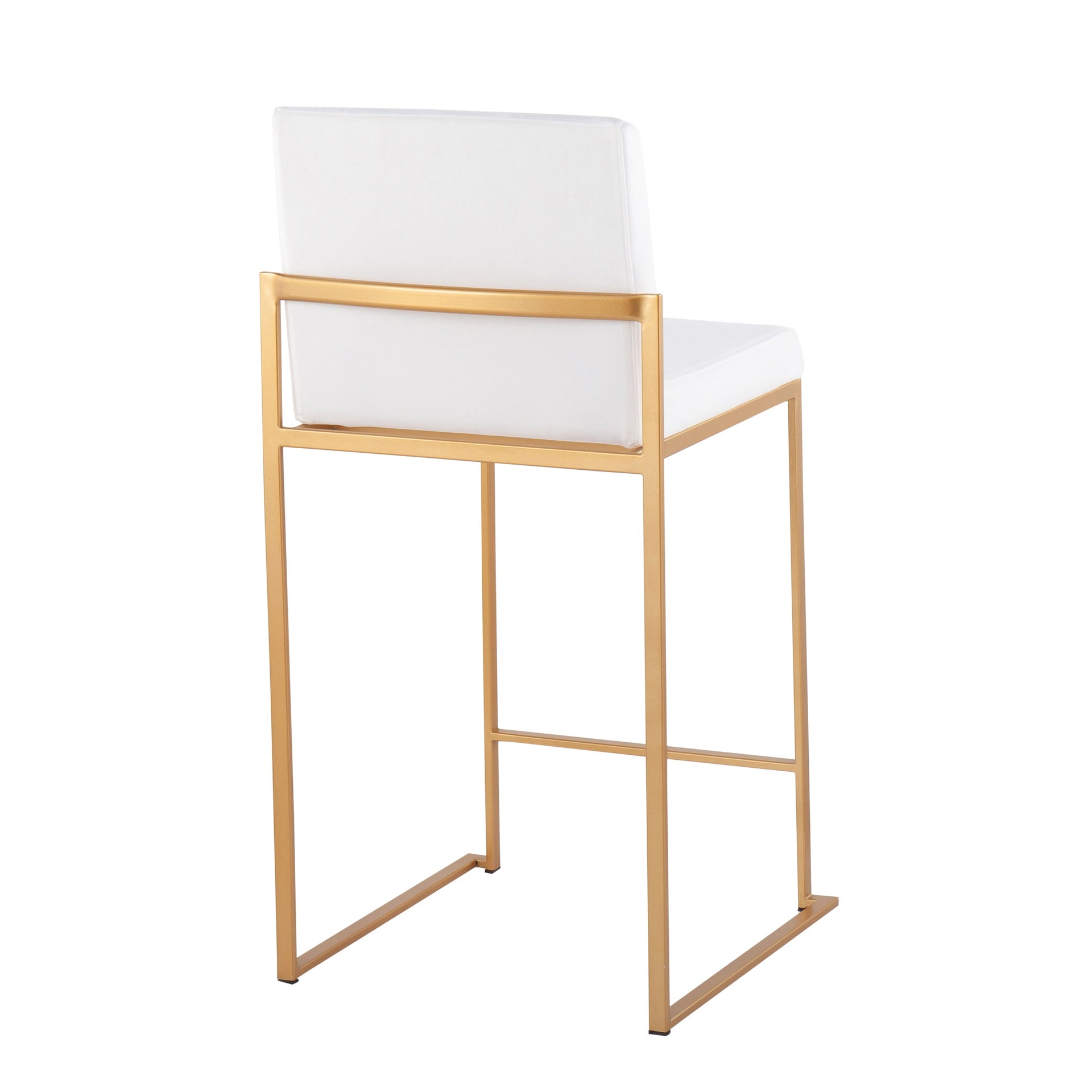 Fuji Contemporary High Back Counter Stool in Gold Steel and White Velvet by LumiSource - Set of 2