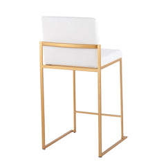 Fuji Contemporary High Back Counter Stool in Gold Steel and White Velvet by LumiSource - Set of 2