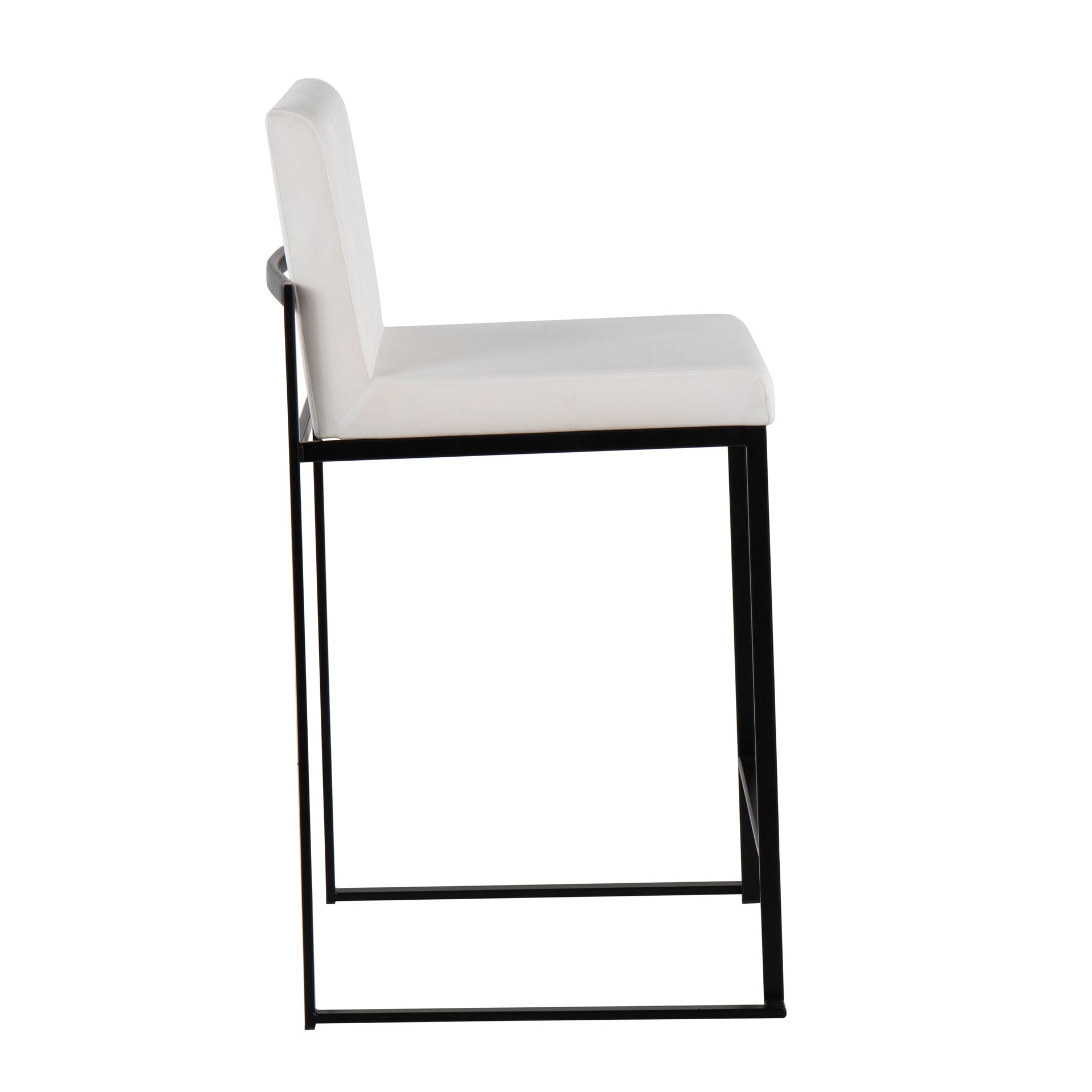 Fuji Contemporary High Back Counter Stool in Black Steel and White Velvet by LumiSource - Set of 2