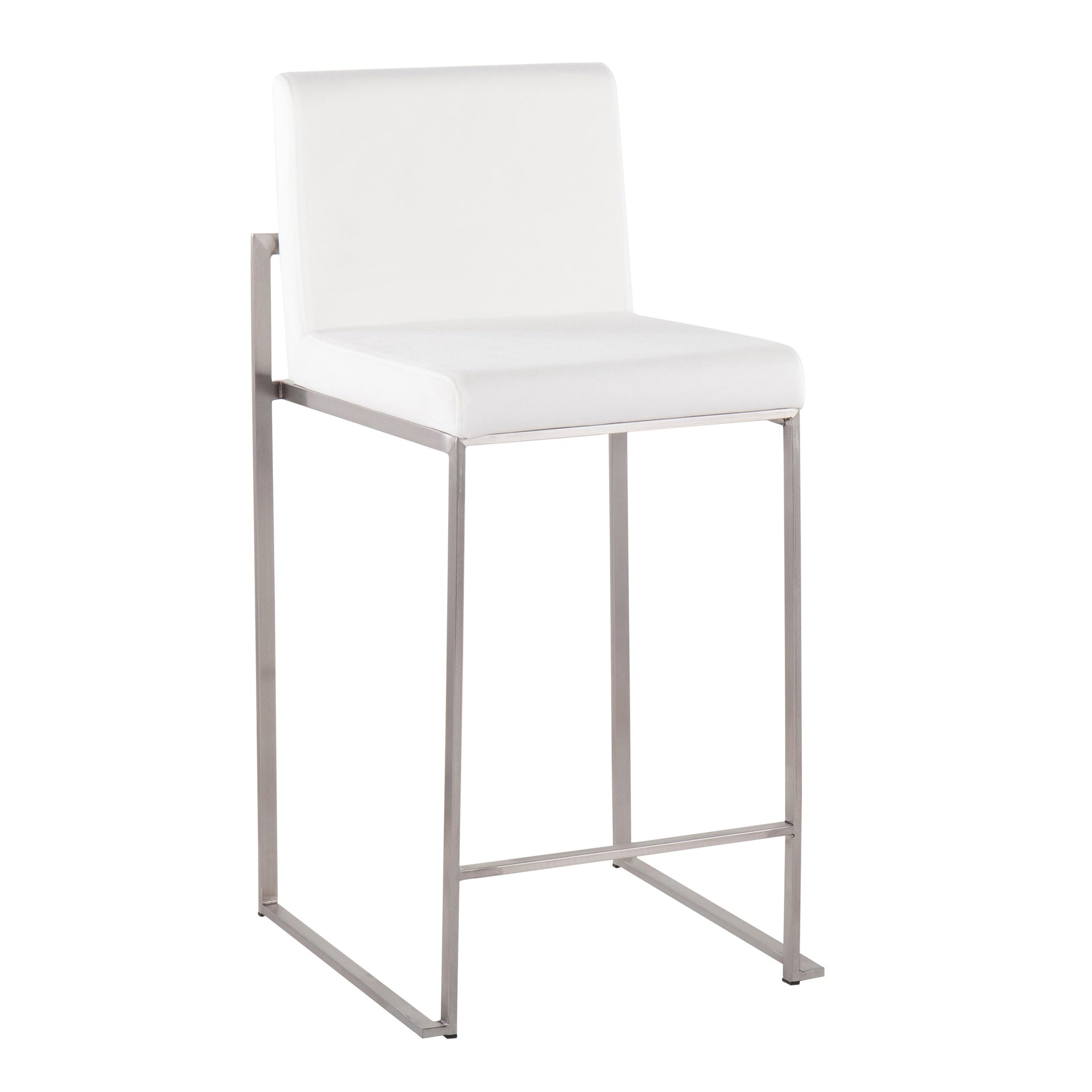 Fuji Contemporary High Back Counter Stool in Stainless Steel and White Velvet by LumiSource - Set of 2