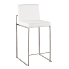 Fuji Contemporary High Back Counter Stool in Stainless Steel and White Velvet by LumiSource - Set of 2