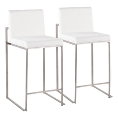 Fuji Contemporary High Back Counter Stool in Stainless Steel and White Velvet by LumiSource - Set of 2