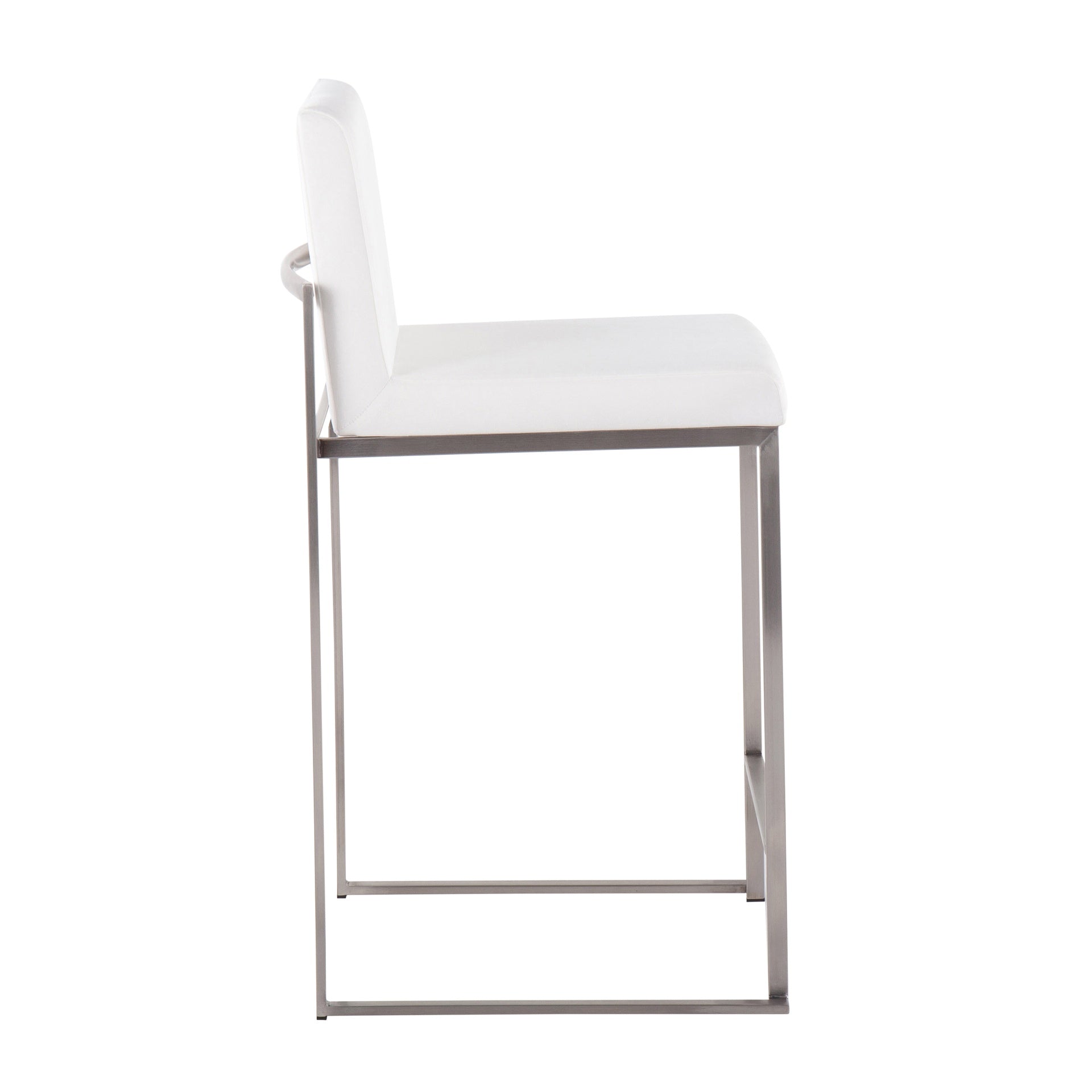 Fuji Contemporary High Back Counter Stool in Stainless Steel and White Velvet by LumiSource - Set of 2
