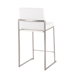 Fuji Contemporary High Back Counter Stool in Stainless Steel and White Velvet by LumiSource - Set of 2