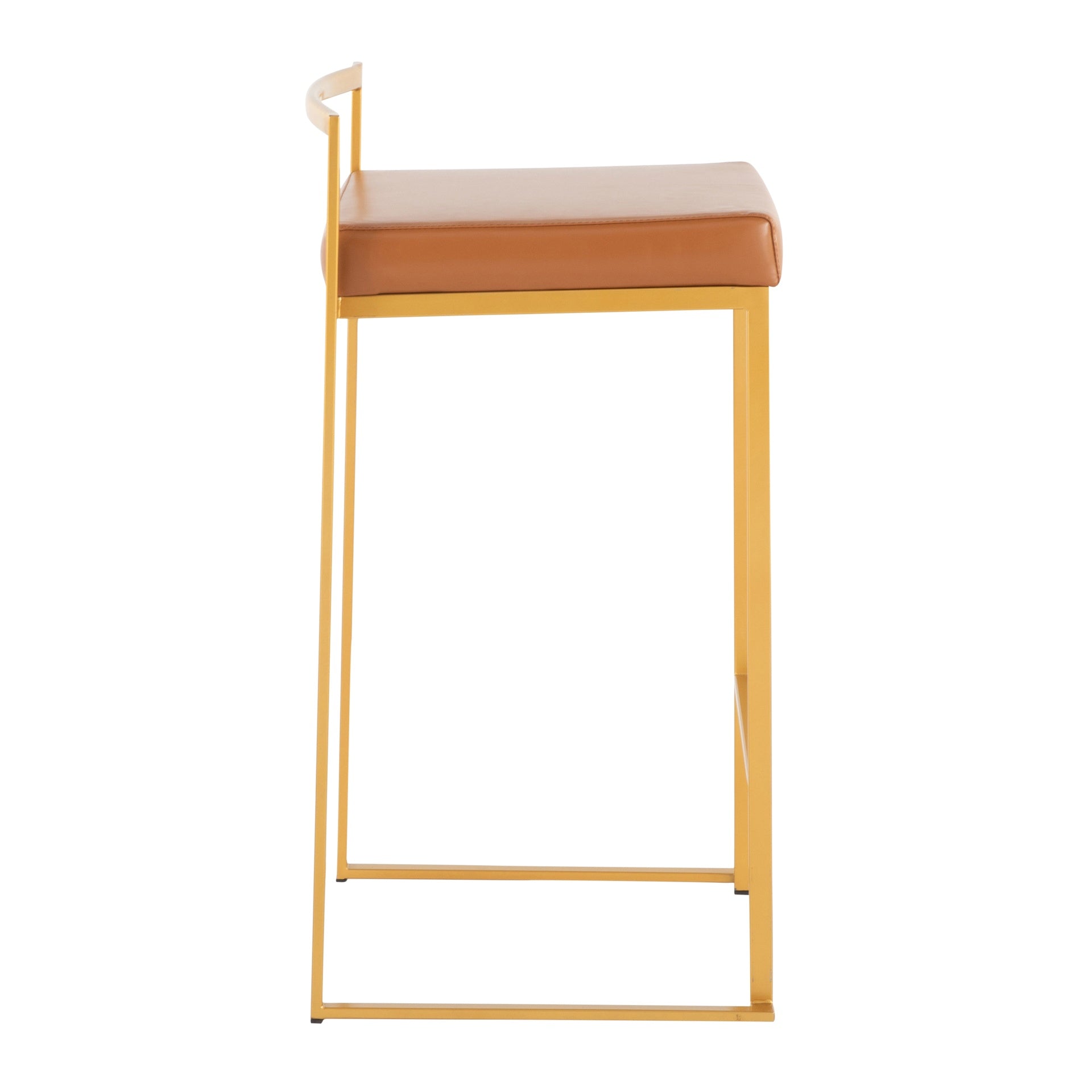 Fuji 26" Contemporary Stackable Counter Stool in Gold Metal with Camel Faux Leather Cushion by LumiSource - Set of 3