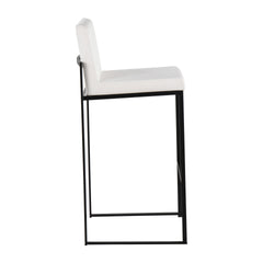 Fuji Contemporary High Back Barstool in Black Steel and White Velvet by LumiSource - Set of 2