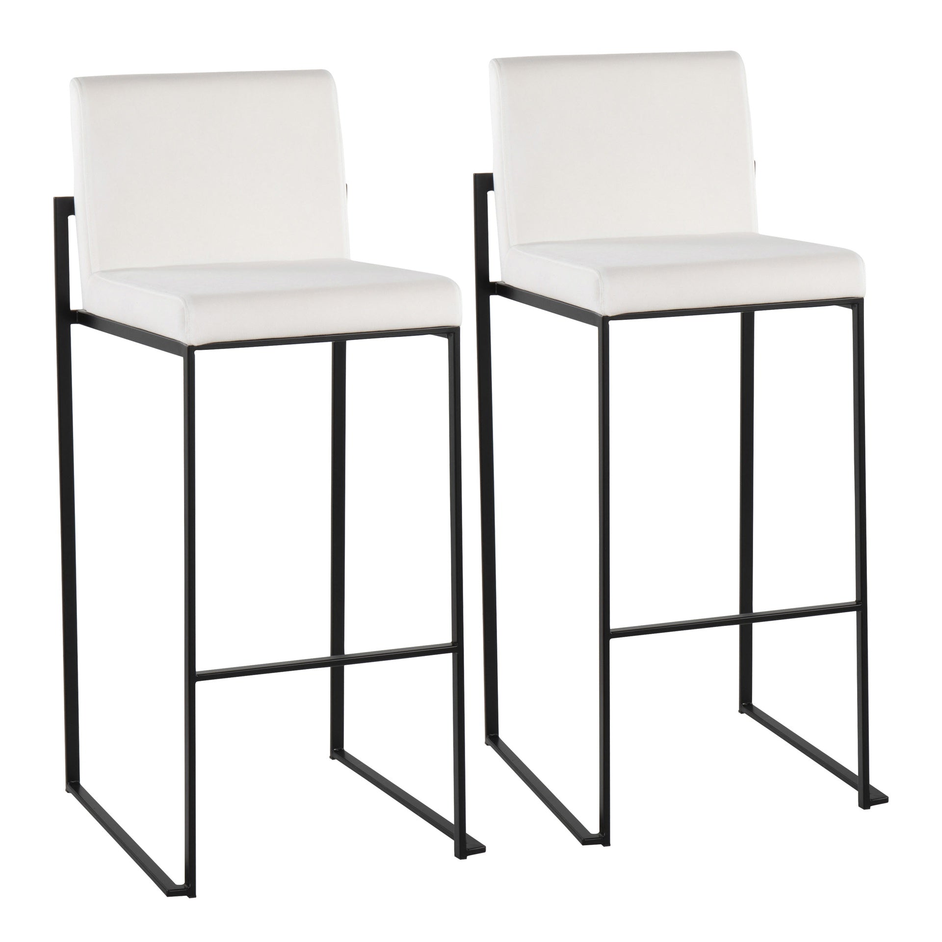 Fuji Contemporary High Back Barstool in Black Steel and White Velvet by LumiSource - Set of 2