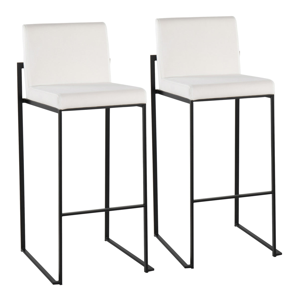 Fuji Contemporary High Back Barstool in Black Steel and White Velvet by LumiSource - Set of 2