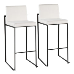 Fuji Contemporary High Back Barstool in Black Steel and White Velvet by LumiSource - Set of 2