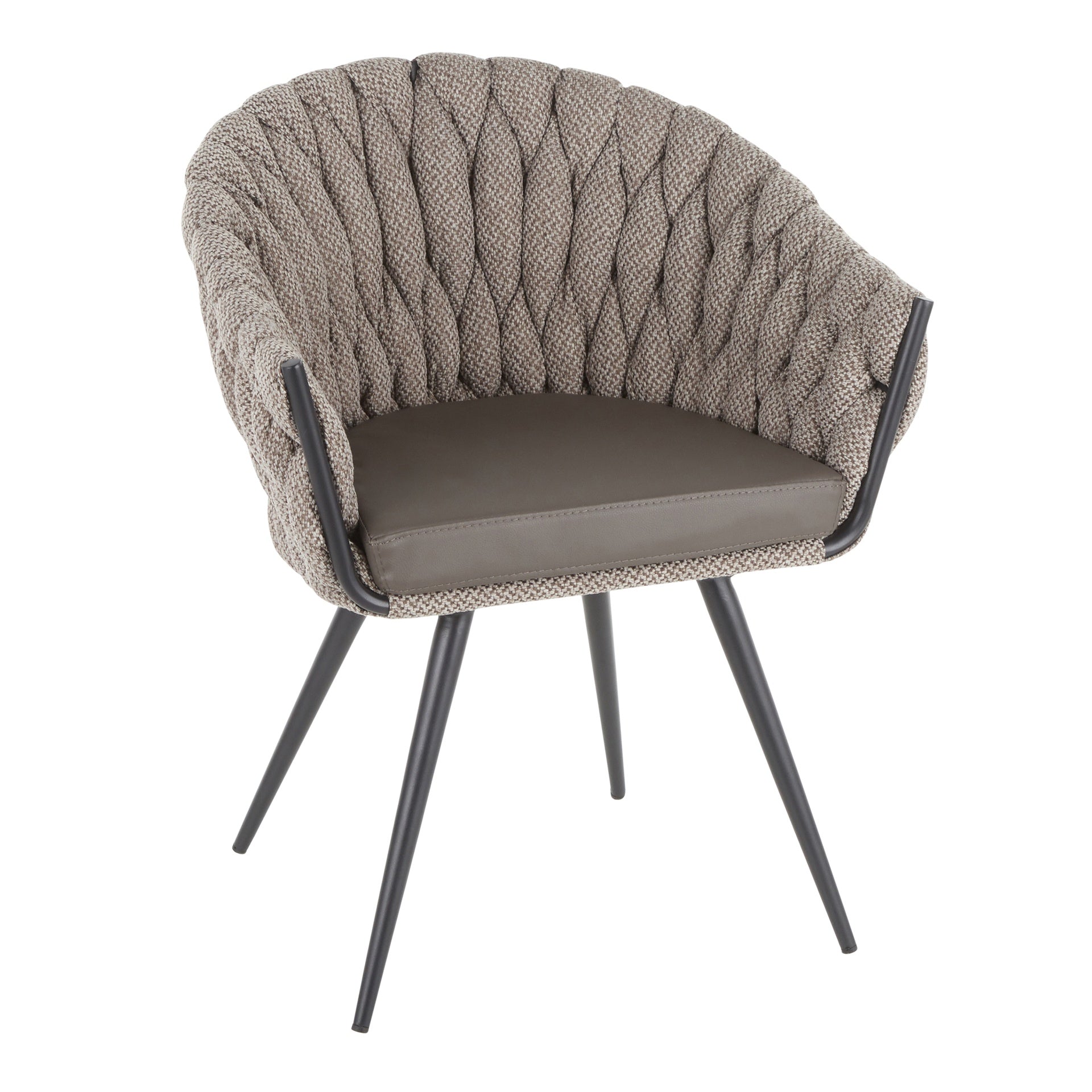 Braided Matisse Contemporary Chair in Black Metal with Grey Faux Leather and Grey Fabric by LumiSource