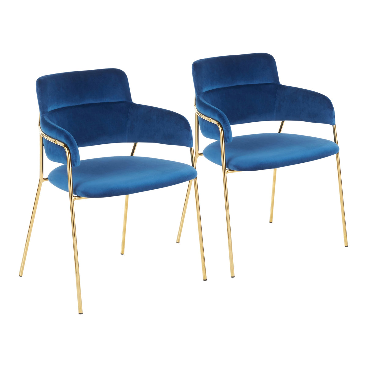 Napoli Contemporary Chair in Gold Metal and Blue Velvet by LumiSource - Set of 2