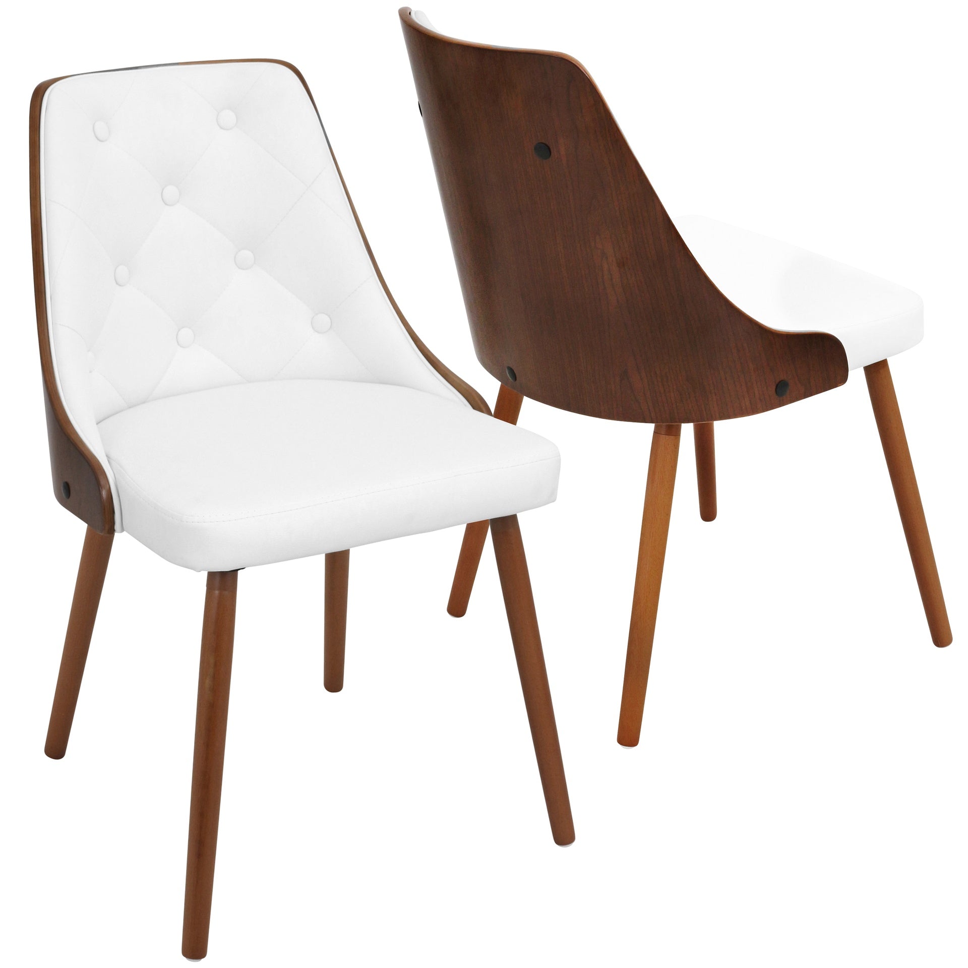 Gianna Mid-Century Modern Dining/Accent Chair in Walnut with White Faux Leather by LumiSource