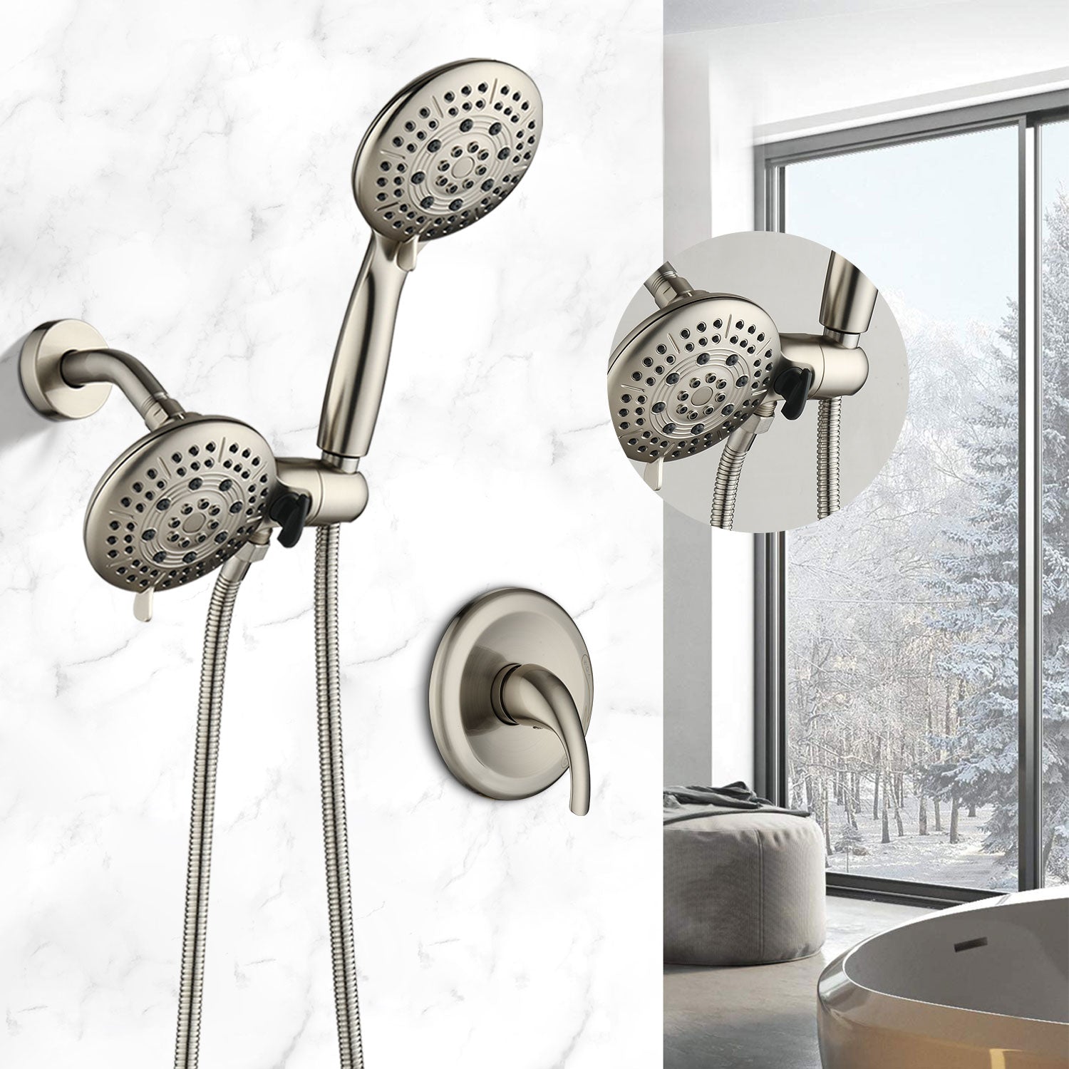Classic High Pressure Single Handle 6-Spray Patterns Rain shower Head with Handheld Shower (Valve Included)