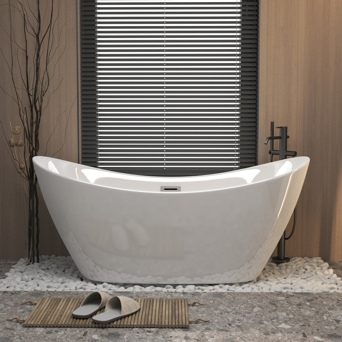 67 "Acrylic freestanding tub, Gloss white,  with chrome overflow and pop-up Drain, cUPC Certified