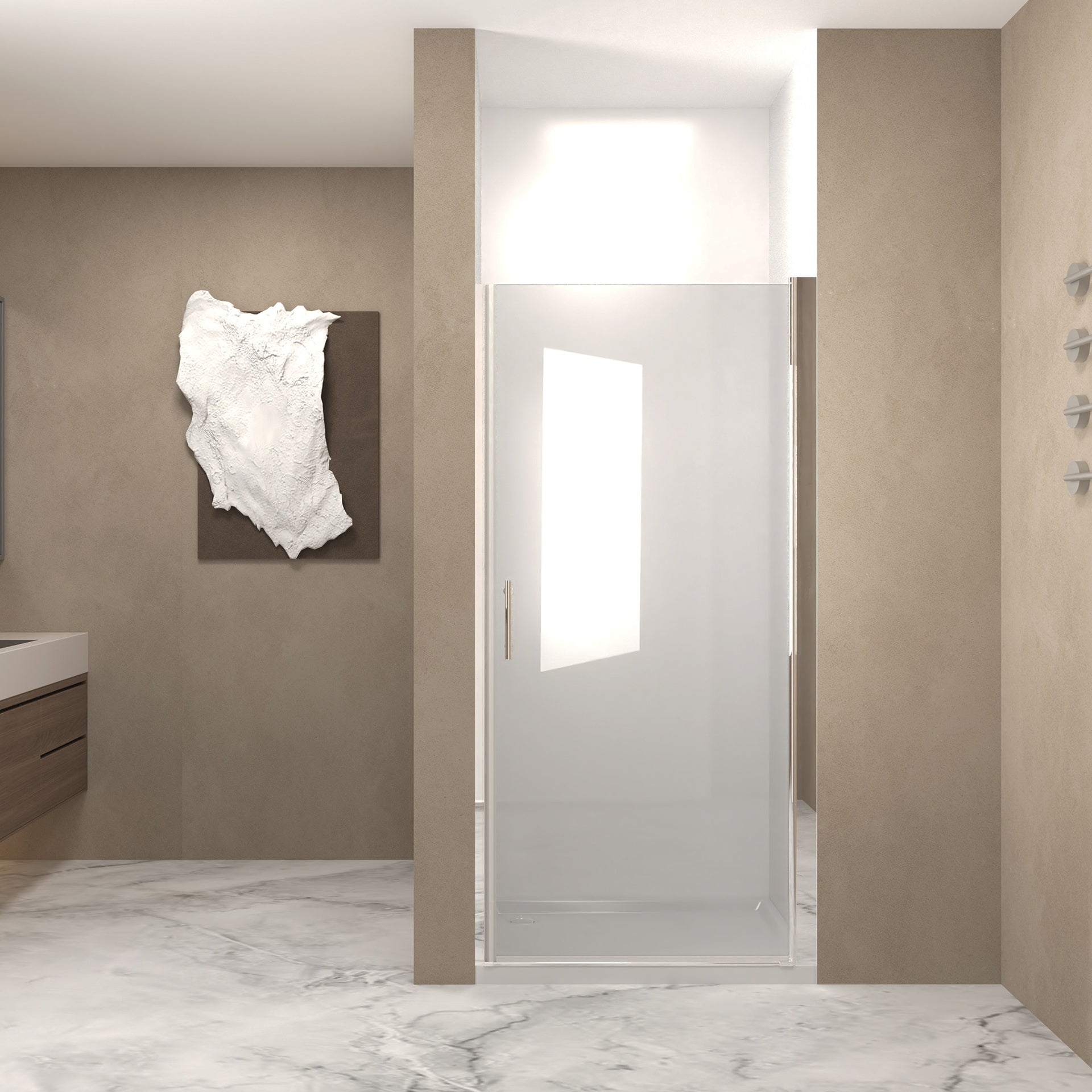 33-32"x 72" Pivot Shower Door, Chrome Aluminum Frame, Half Frame ,1/4"(6mm) Tempered Glass Explosion Proof Film