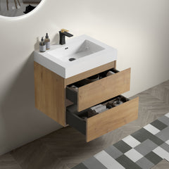 U040-Alice24-106 Alice 24" Natural Oak Bathroom Vanity with Sink, Large Storage Wall Mounted Floating Bathroom Vanity for Modern Bathroom, Pre-assembled